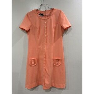 Vintage Jerrie Lurie Mod Orange 60s Shift Knee Length Dress Mid Century